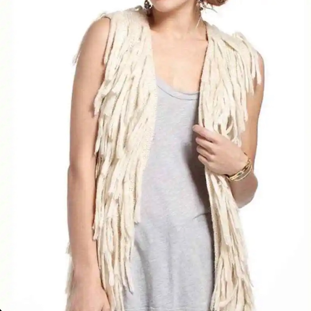Maginn- Anthropologie Lupita Fringe Cream Shag vest